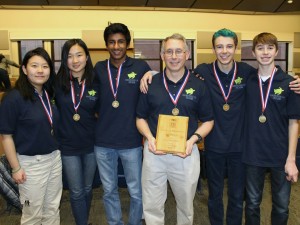 From left: Emily Wang, Beatrice Chen, Bharath Yalavarthi, coach Deano Smith, Sebastian Adams, and Matthew Karpenko.